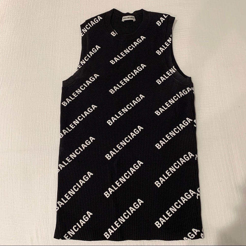 BALENCIAGA Rib-Knit Logo Sleeveless Top SZ Small